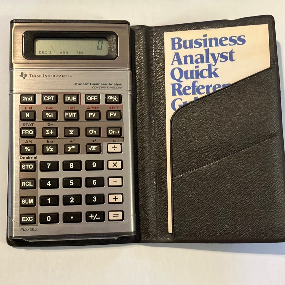 Vtg Texas Instruments BA-35 Student Business Analyst Calculator in Black